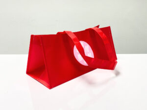 PP Non-Woven Red, Small size and Regtangular shape Shopping Bag with Brand Logo – K019