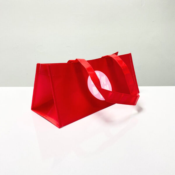 PP Non-Woven Red, Small size and Regtangular shape Shopping Bag with Brand Logo – K019