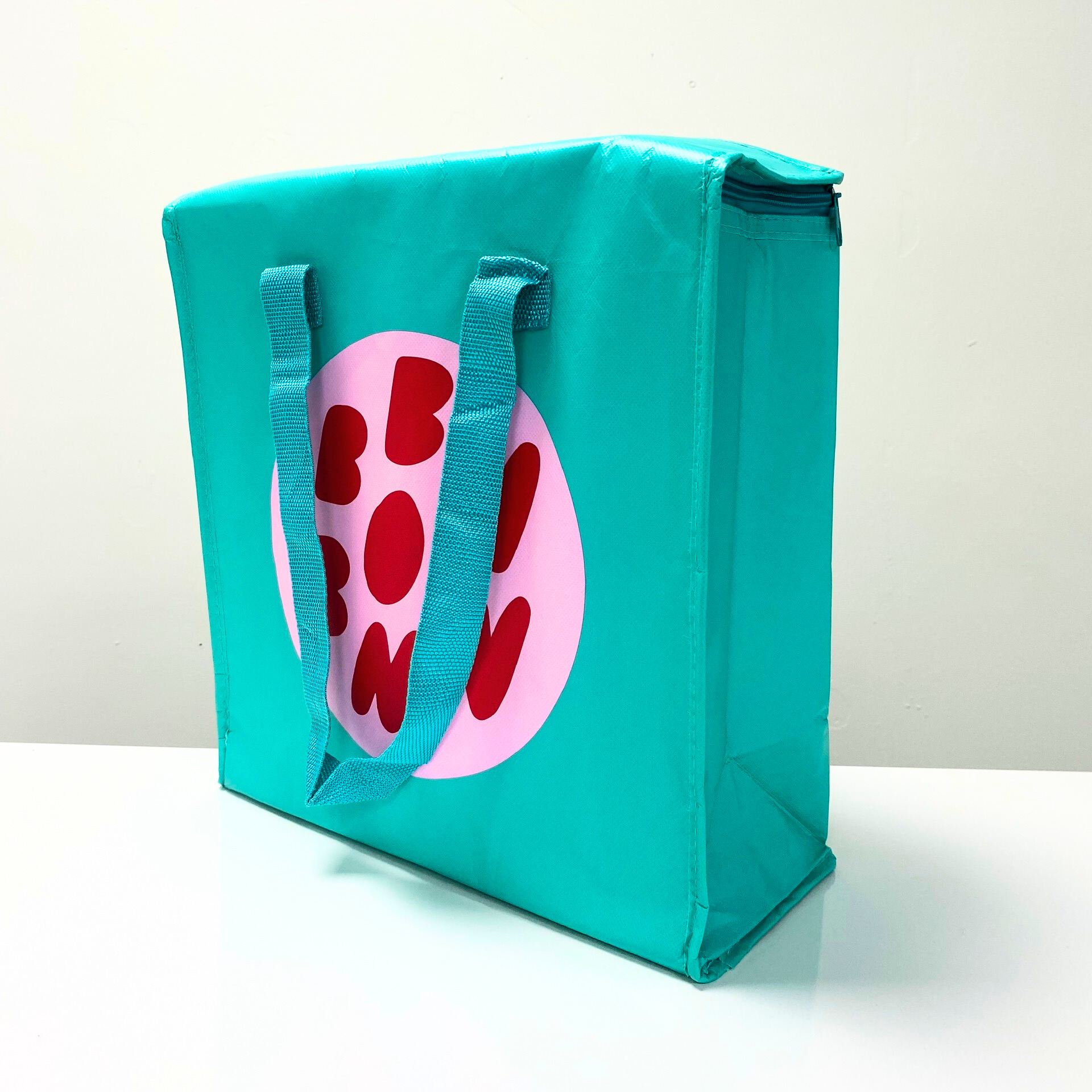 REUSEABLE GREEN WOVEN COOLER BAG WITH ZIPPER - K017