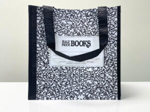 PP Woven Black White Reusable Shopping Bag with Notebook Design - K008