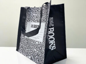 PP Woven Black White Reusable Shopping Bag with Notebook Design - K008