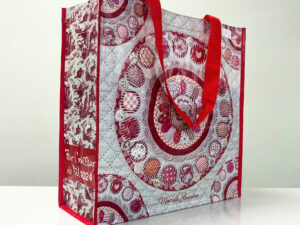 PP Woven Reusable Red & White Pattern Shopping & Grocery Bag - K004