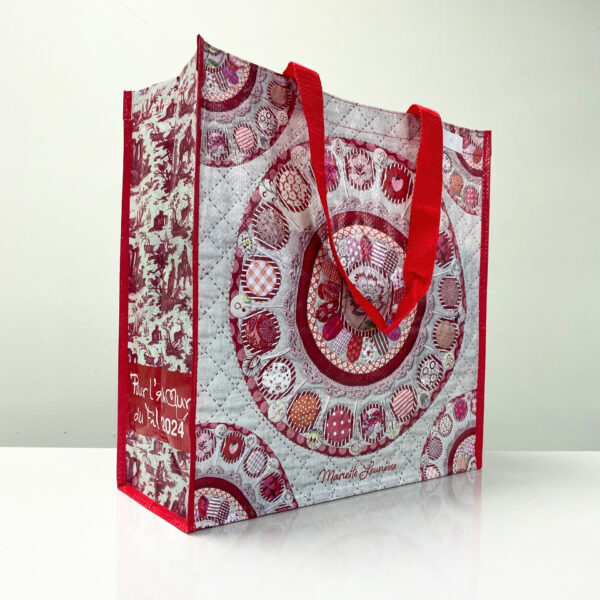 PP Woven Reusable Red & White Pattern Shopping & Grocery Bag - K004