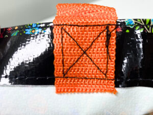 PP Woven reusable black shopping bag with colorful flower pattern - K002