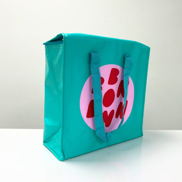 REUSEABLE GREEN WOVEN COOLER BAG WITH ZIPPER - K017
