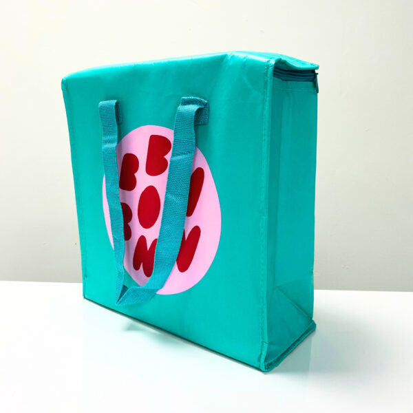 REUSEABLE GREEN WOVEN COOLER BAG WITH ZIPPER - K017