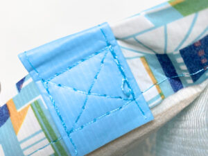 RPET reusable light blue shopping bag with scenic print - K003