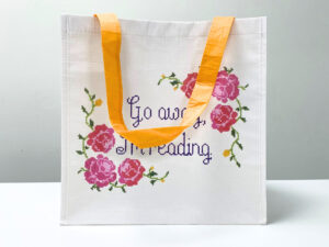 RPET reusable white shopping bag with flower design - K015