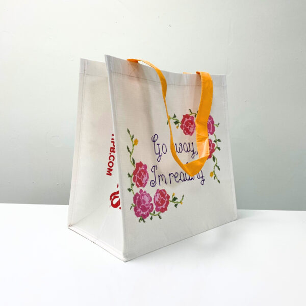 RPET reusable white shopping bag with flower design - K015