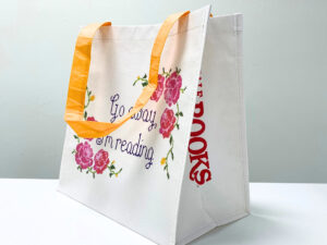 RPET reusable white shopping bag with flower design - K015