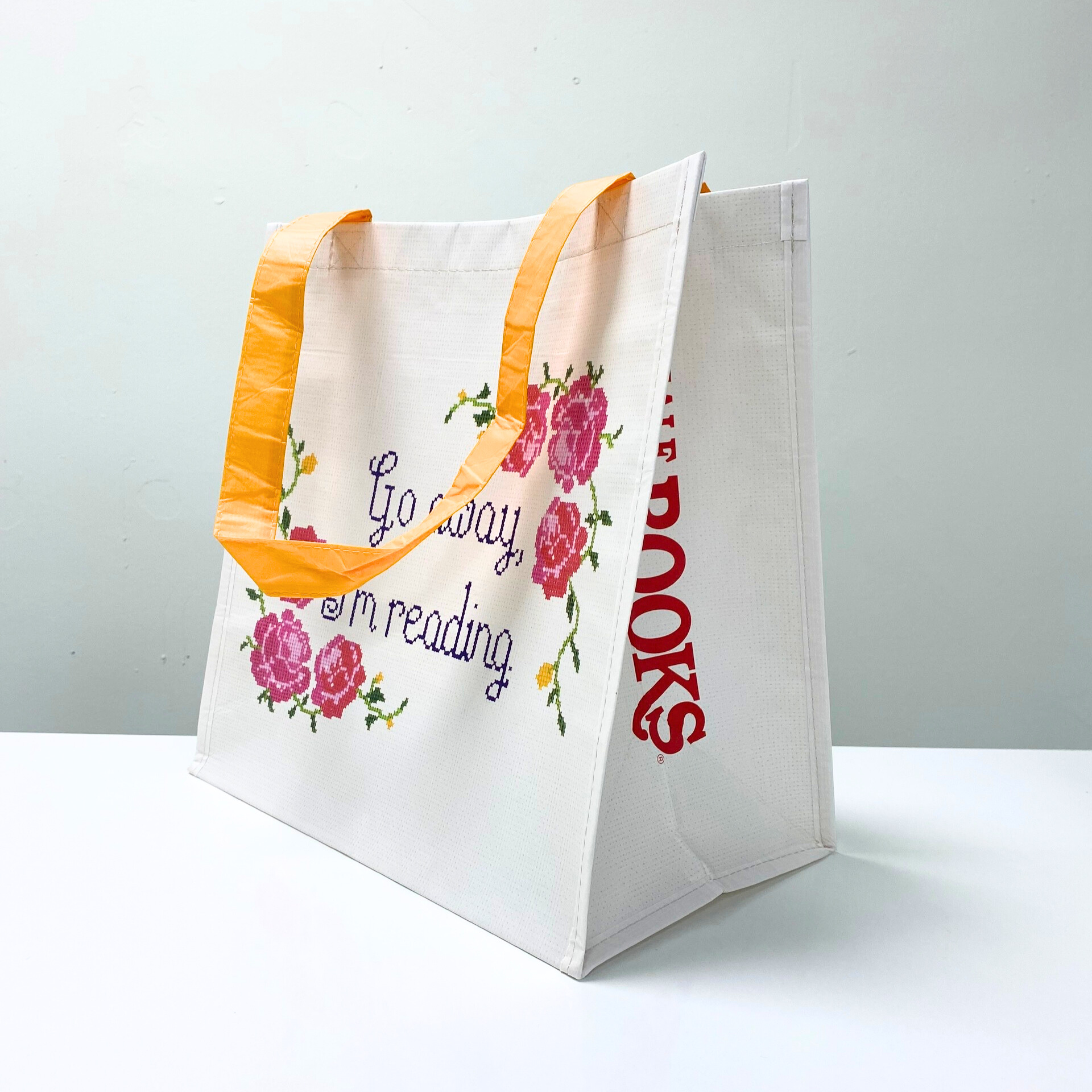 RPET reusable white shopping bag with flower design - K015