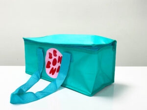 REUSABLE GREEN COOLER BAG – SMALL SIZE, RECTANGULAR SHAPE, WITH ZIPPER – K019