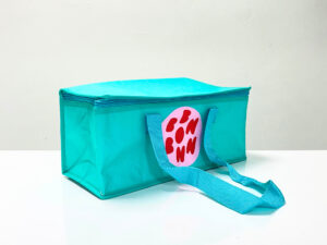 REUSABLE GREEN COOLER BAG – SMALL SIZE, RECTANGULAR SHAPE, WITH ZIPPER – K019