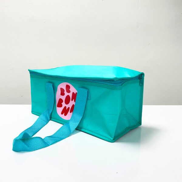 REUSABLE GREEN COOLER BAG – SMALL SIZE, RECTANGULAR SHAPE, WITH ZIPPER – K019